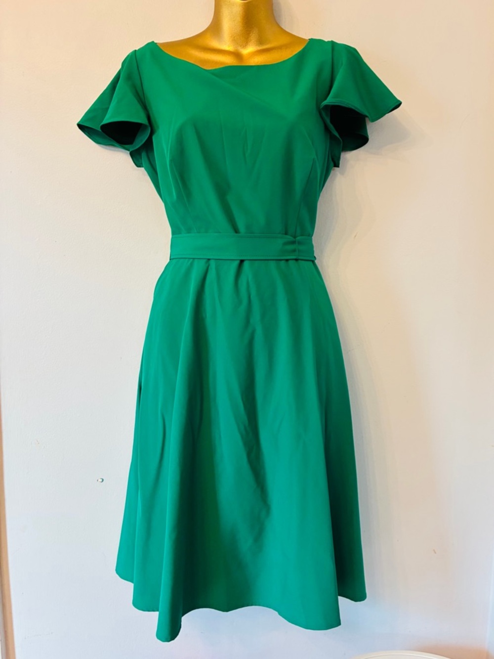 Calvin Klein Emerald Green Fit & Flare Dress – Belted – Size 8 - Picture 4 of 8